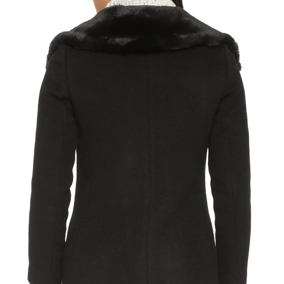 Club Monaco black wool Rocio coat / jacket, funnel neck, faux fur collar 2 looks - Picture 4 of 12